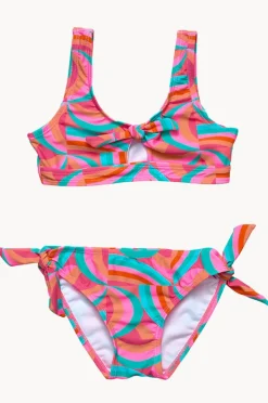 Snapper Rock Girls Geo Melon Tie Crop Set
