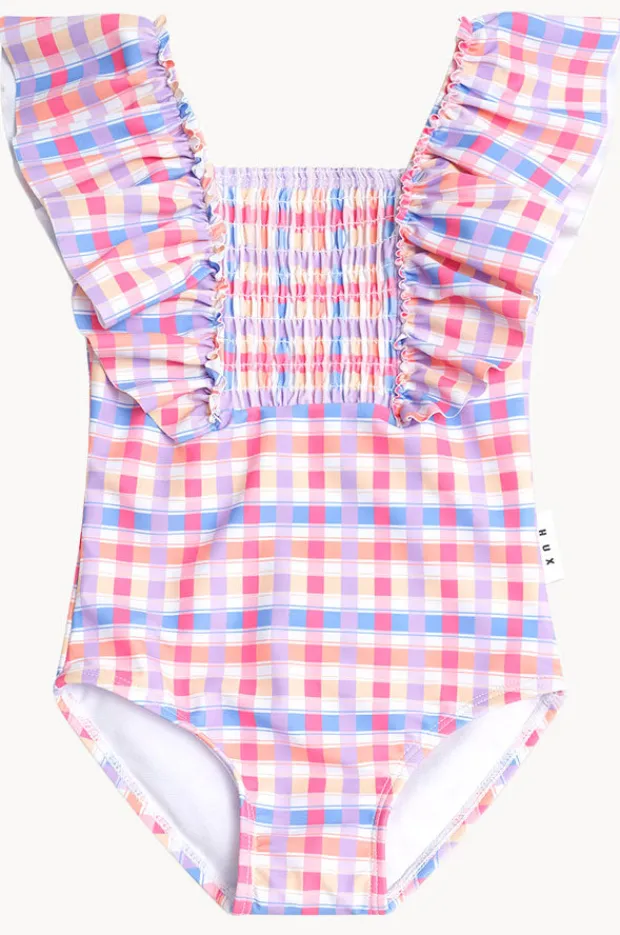 Huxbaby Girls Rainbow Check Shirred Frill One Piece