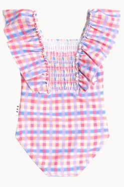 Huxbaby Girls Rainbow Check Shirred Frill One Piece