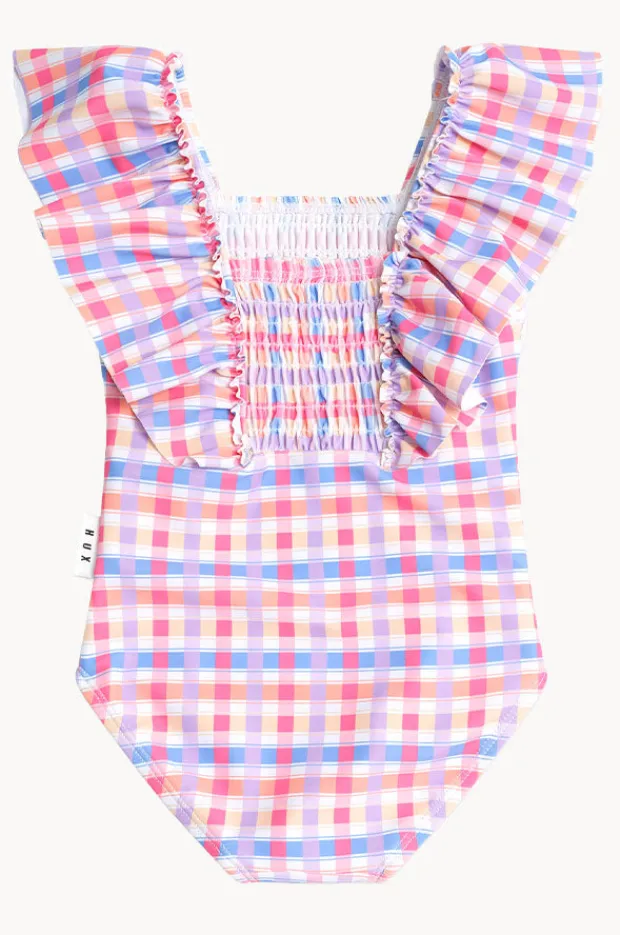 Huxbaby Girls Rainbow Check Shirred Frill One Piece