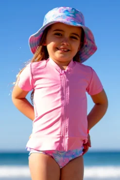 Salty Ink Girls Short Sleeve Zip Suntop