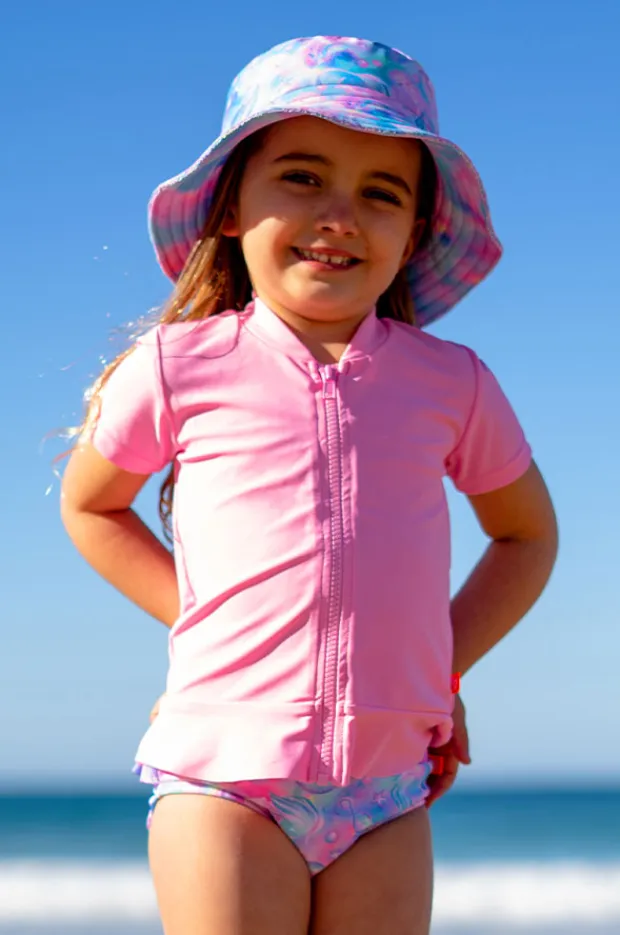 Salty Ink Girls Short Sleeve Zip Suntop