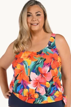 Women Maxine Hibiscus Honey Blouson Tankini Separate +