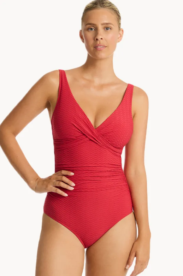 Women Sea Level Honeycomb Cross Front One Piece