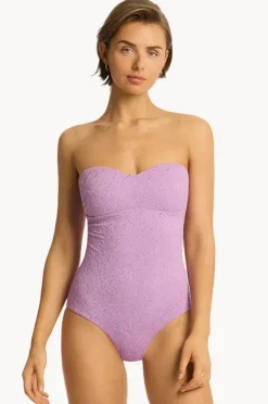 Women Sea Level Interlace Seamless Bandeau One Piece