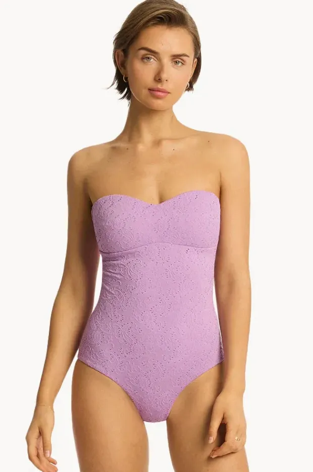 Women Sea Level Interlace Seamless Bandeau One Piece