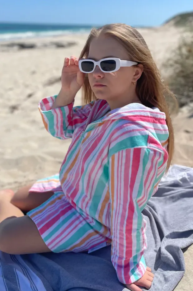 Back Beach Co Kids Hawaiian Stripe Hooded Towel Robe 5-7Y