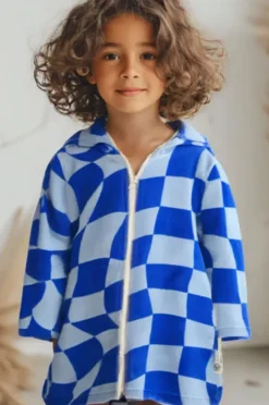 BOY Back Beach Co Kids Tidal Checker Hooded Towelling Robe 7-11Y
