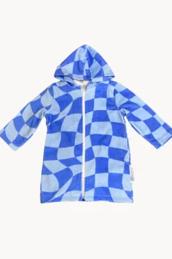 BOY Back Beach Co Kids Tidal Checker Hooded Towelling Robe 3-5Y