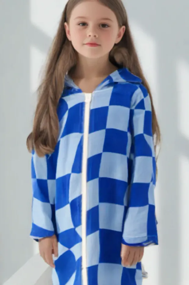 BOY Back Beach Co Kids Tidal Checker Hooded Towelling Robe 3-5Y