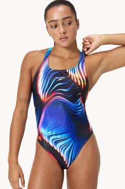 Women Speedo Lava Blur Printed Leaderback One Piece