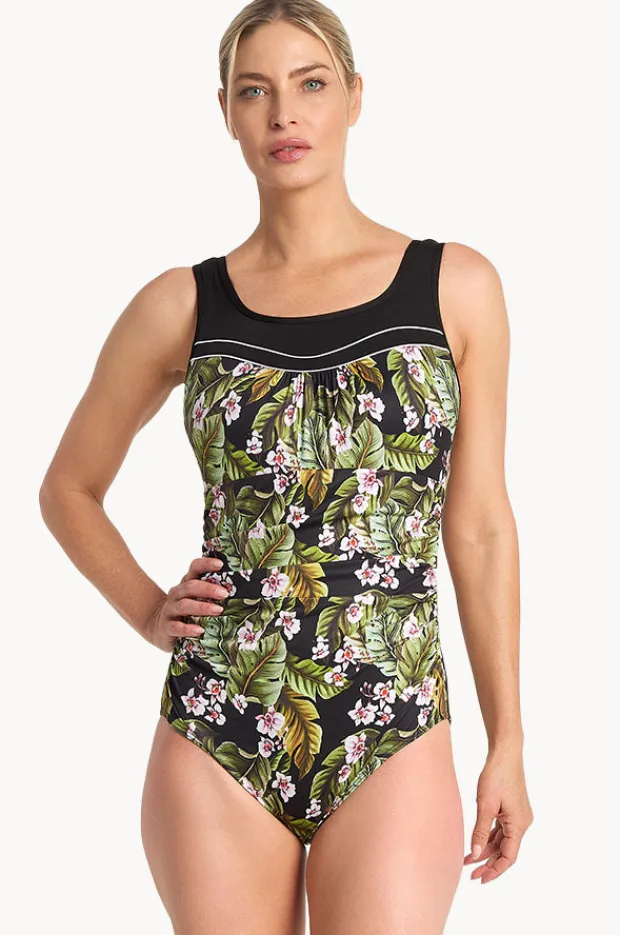 Women Poolproof Leafique Ruched Scoop One Piece