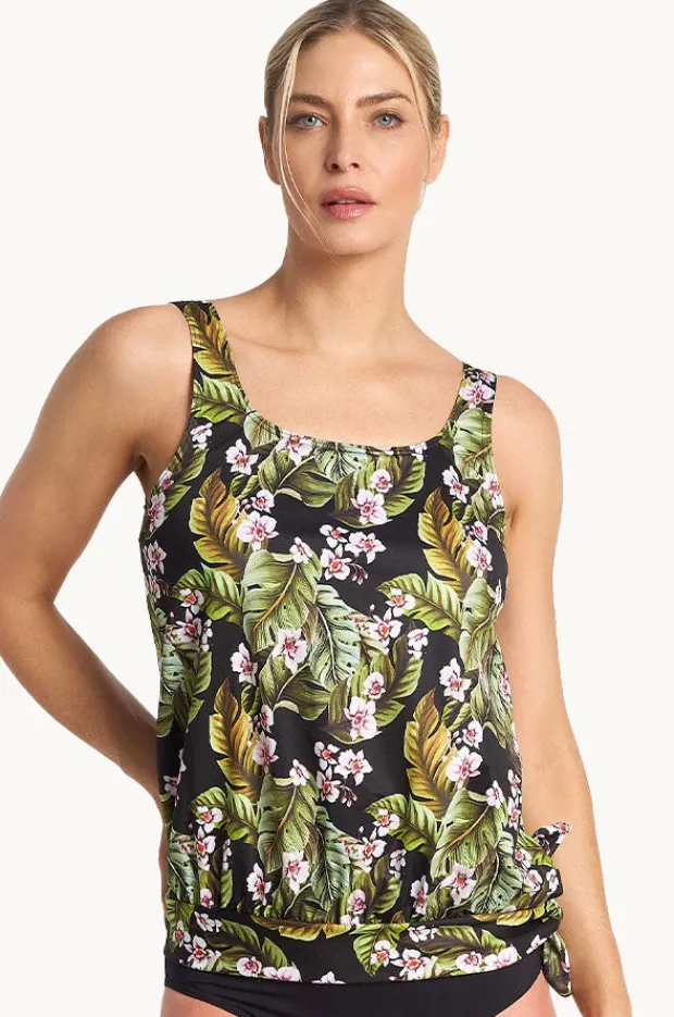 Women Poolproof Leafique Scoop Blouson Tankini Separate