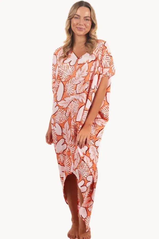 Women Sundrenched Leaves Frilled Toga Dress