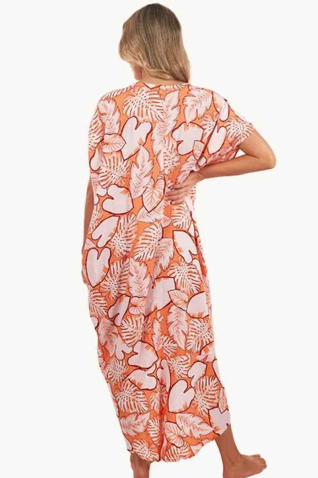Women Sundrenched Leaves Frilled Toga Dress