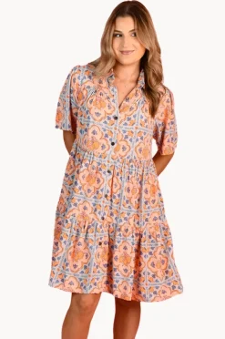 Women Go Girl Lemon Tile Victoria Button Dress