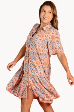 Women Go Girl Lemon Tile Victoria Button Dress