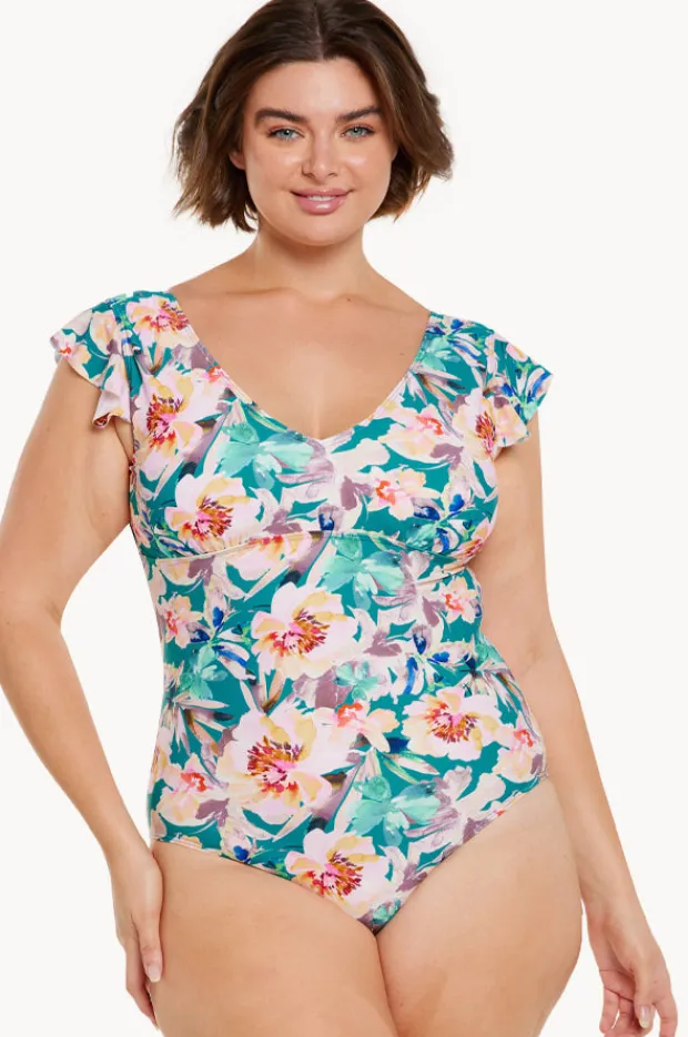 Women Capriosca Maui Frill Sleeve V Neck One Piece