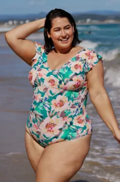 Women Capriosca Maui Frill Sleeve V Neck One Piece
