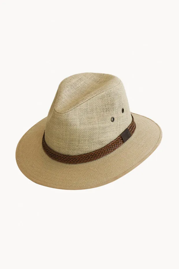 Sundaise Mens Leather Band Linen Drover Hat