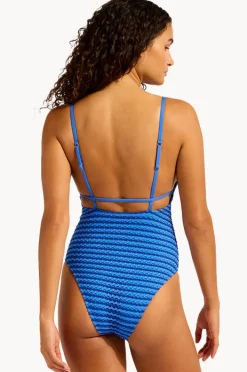 Women Seafolly Mesh Effect V Neck One Piece