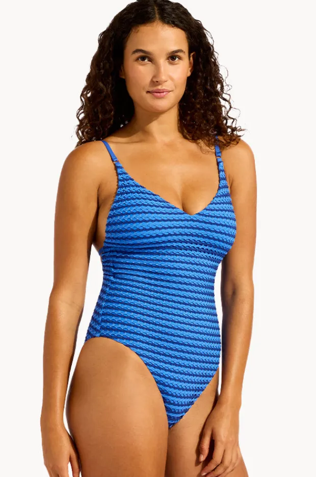 Women Seafolly Mesh Effect V Neck One Piece