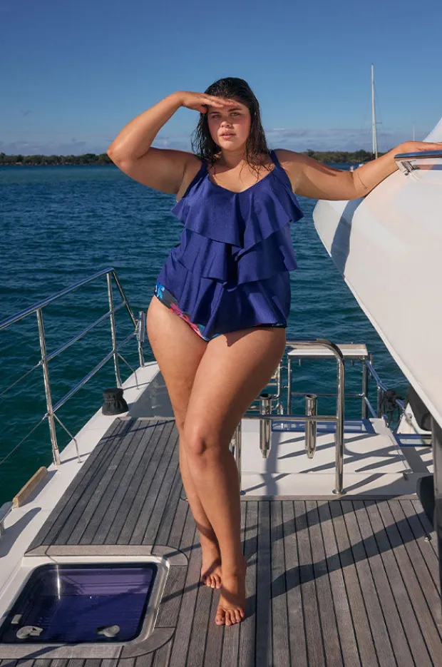 Women Capriosca Metallic Tiered Frill Tankini Separate