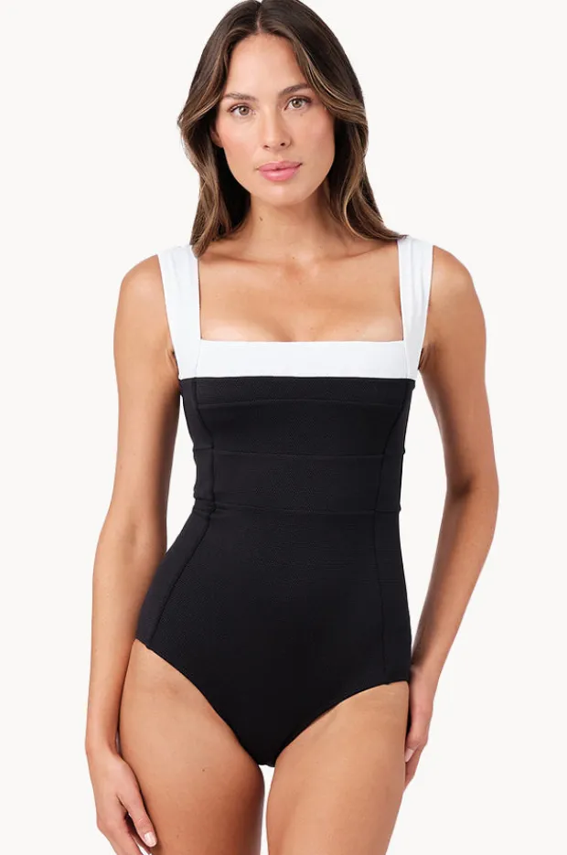 Women Une Piece Monochrome Texture Classic Square Neck One Piece