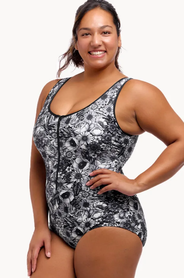 Women Funkita Nights Rose DD/E Cup Zip Front One Piece