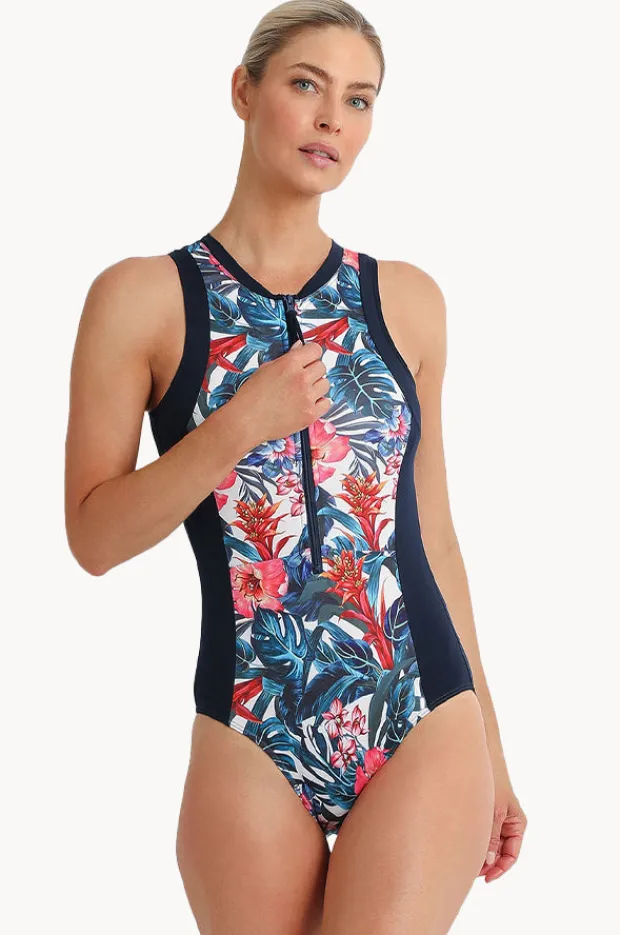 Women Poolproof Oasis Sleeveless Zip One Piece