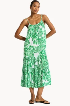 Women Sea Level Palmera Resort Tiered Midi Sundress