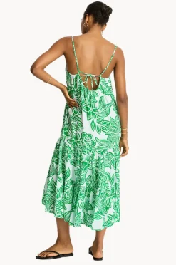Women Sea Level Palmera Resort Tiered Midi Sundress