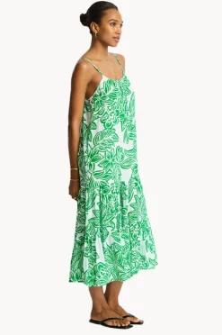 Women Sea Level Palmera Resort Tiered Midi Sundress