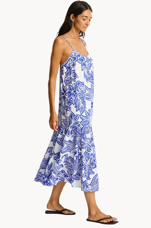 Women Sea Level Palmera Resort Tiered Midi Sundress