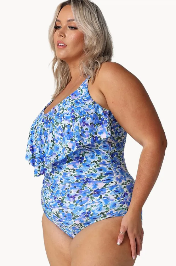 Women Capriosca Pansy Long Frill V Neck One Piece