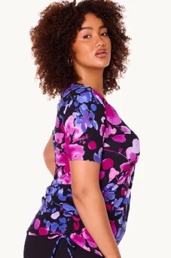 Women Genevieve Paper Flowers Short Sleeve Suntop