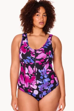 Women Genevieve Paper Flowers Zip Front One Piece