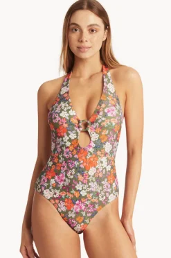 Women Sea Level Parkland Keyhole Halter One Piece