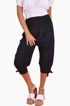 Women Go Girl Plain 3/4 Rouched Tie Pants