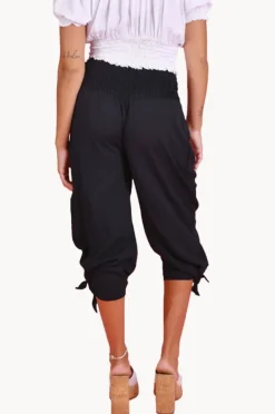 Women Go Girl Plain 3/4 Rouched Tie Pants
