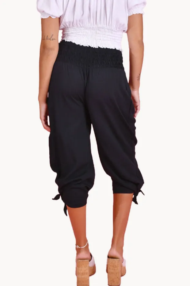 Women Go Girl Plain 3/4 Rouched Tie Pants