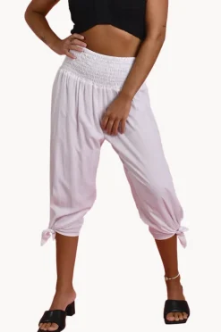 Women Go Girl Plain 3/4 Rouched Tie Pants