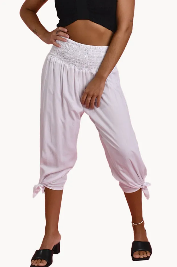 Women Go Girl Plain 3/4 Rouched Tie Pants