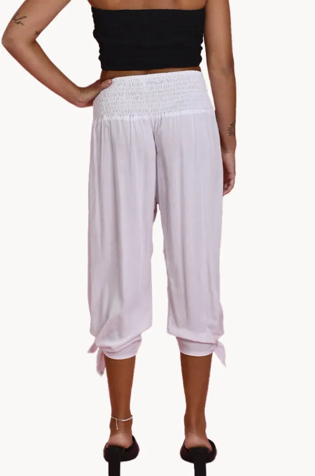 Women Go Girl Plain 3/4 Rouched Tie Pants