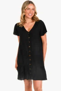 Women Go Girl Plain Cap Sleeve Button Dress