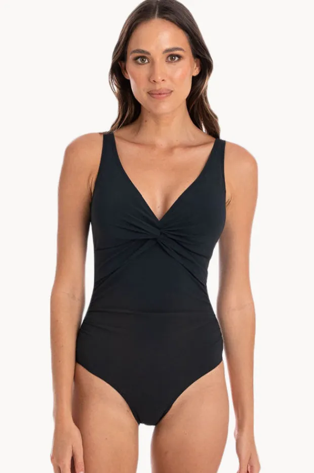 Women Togs Swimwear Plain Gathered Twist Front One Piece
