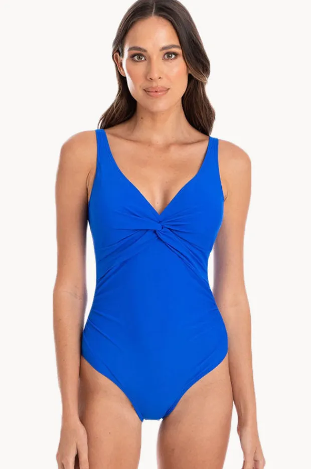 Women Togs Swimwear Plain Gathered Twist Front One Piece