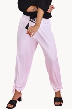 Women Go Girl Plain Long Rouched Tie Pants