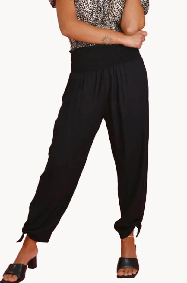 Women Go Girl Plain Long Rouched Tie Pants
