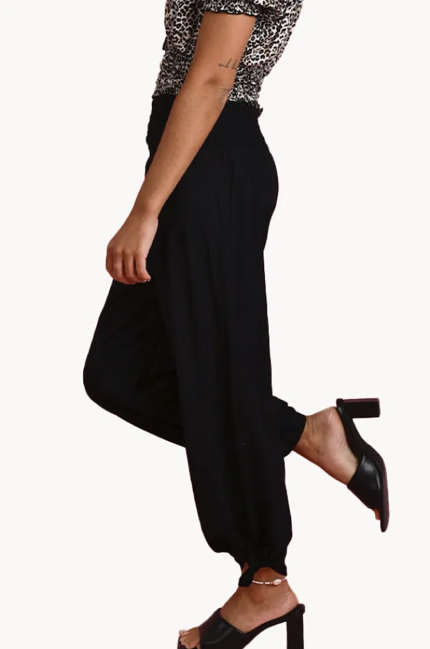 Women Go Girl Plain Long Rouched Tie Pants